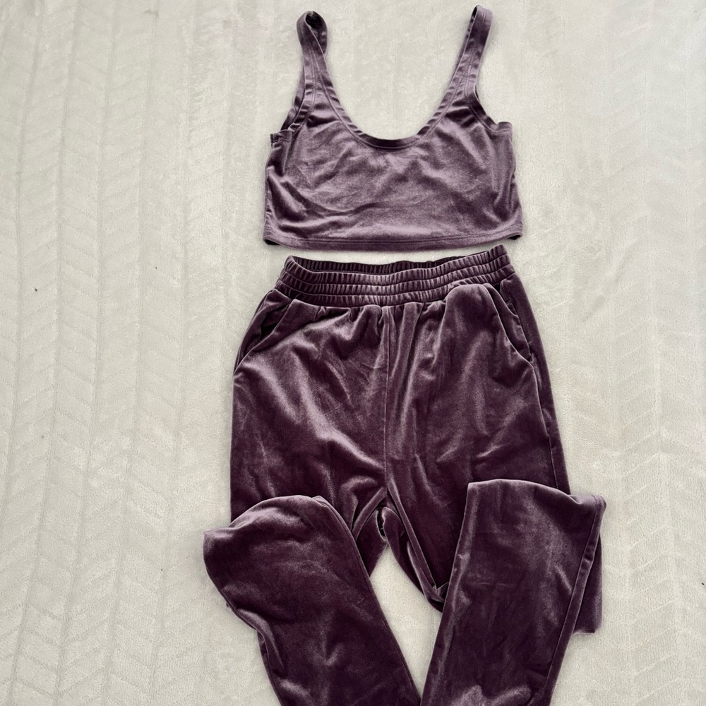Purple Velvet Crop Top and Joggers Set